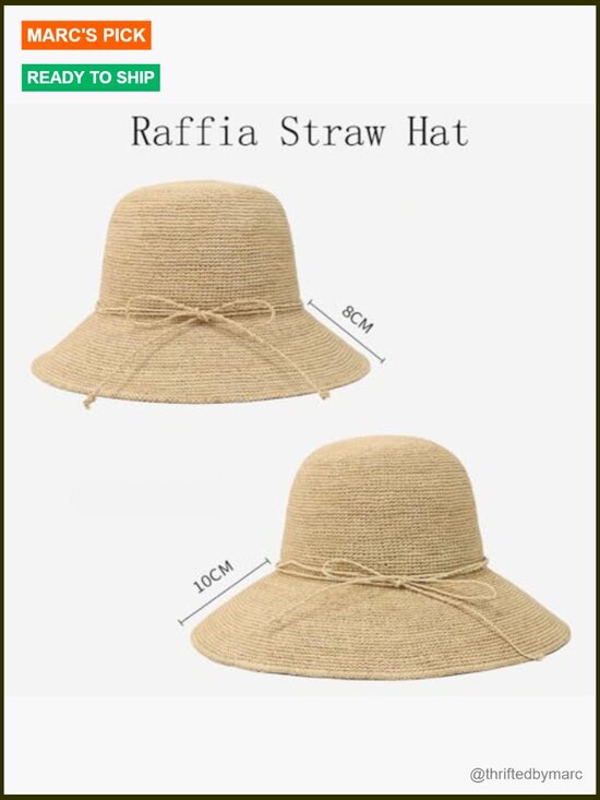 Natural Raffia Straw Bucket Hat Handmade Woven Sun Hat Foldable Floppy